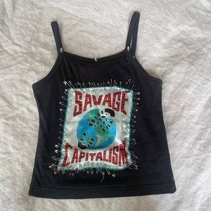 Lou Dallas "Savage Capitalism" black tank top fits like XS
